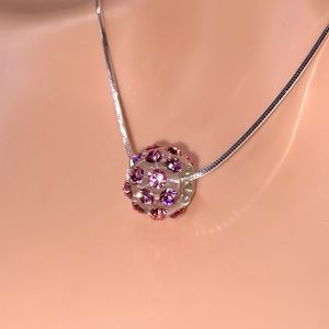 Pink Acrylic pendant necklace with sterling silver chain, genuine crystals